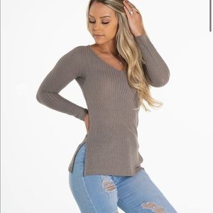 M NVGTN Deep Taupe Waffle Knit Long Sleeve